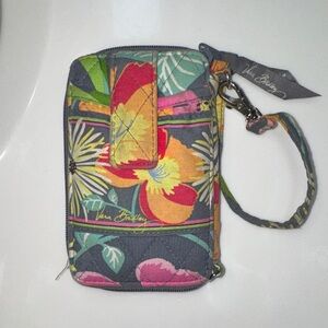 Vera Bradley Floral Quilted Wristlet in Gray with Multicolor Blooms